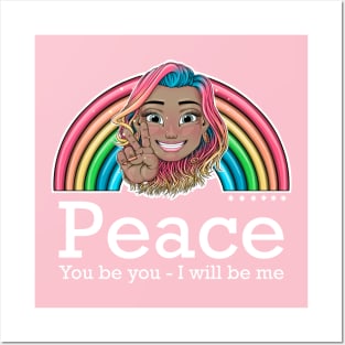 rainbow Reva Prisma peace sign emoji (white text) Posters and Art